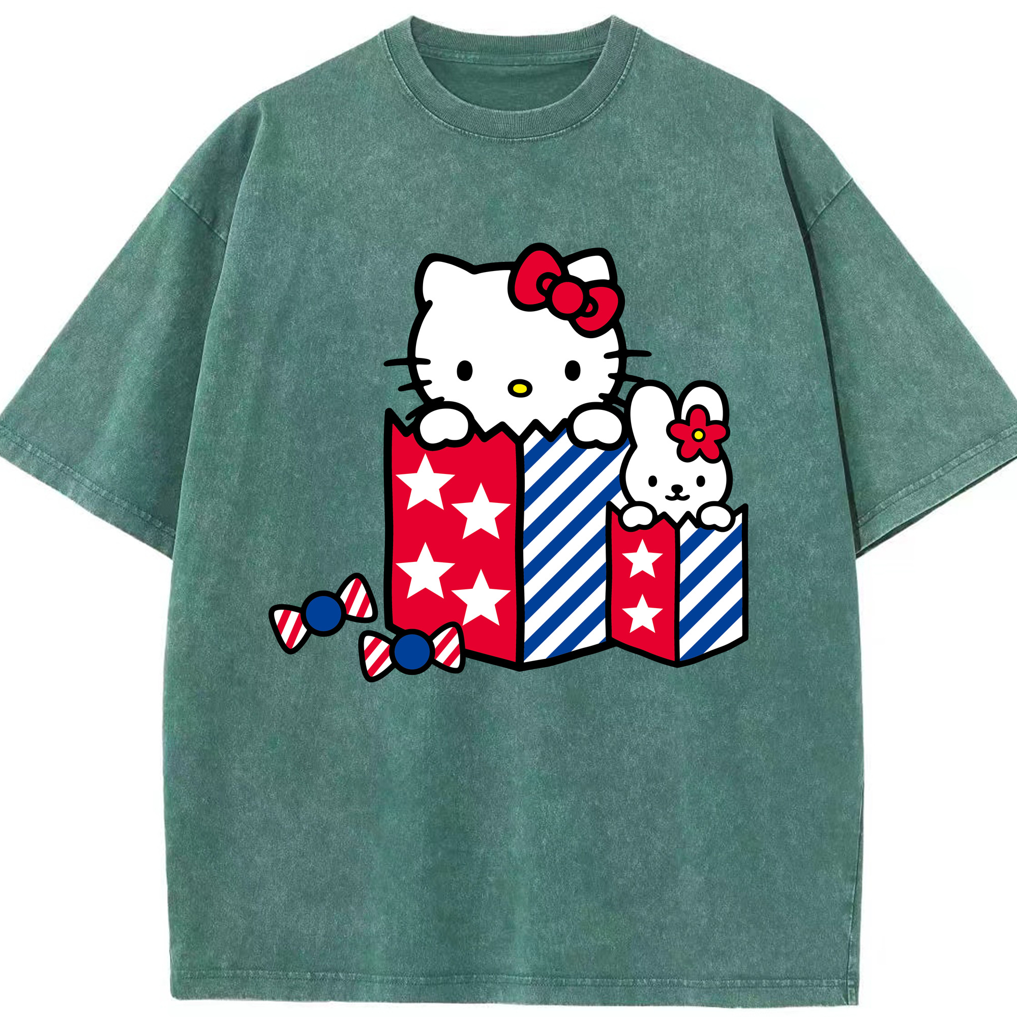 （画像用） Hello Kitty ハローキティ 綿100% ヴィンテージ風 半袖Tシャツ（フロントプリント）